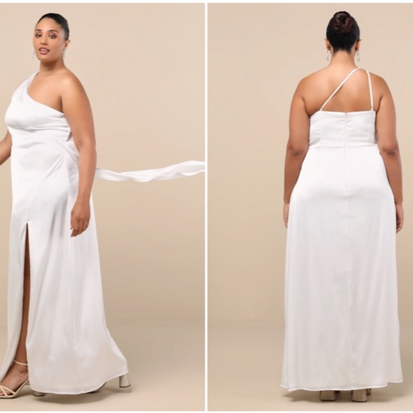 LULUS Bridal Wedding Shower Reception Bachelorette Sexy Flowy Romantic Satin Max - Picture 5 of 7